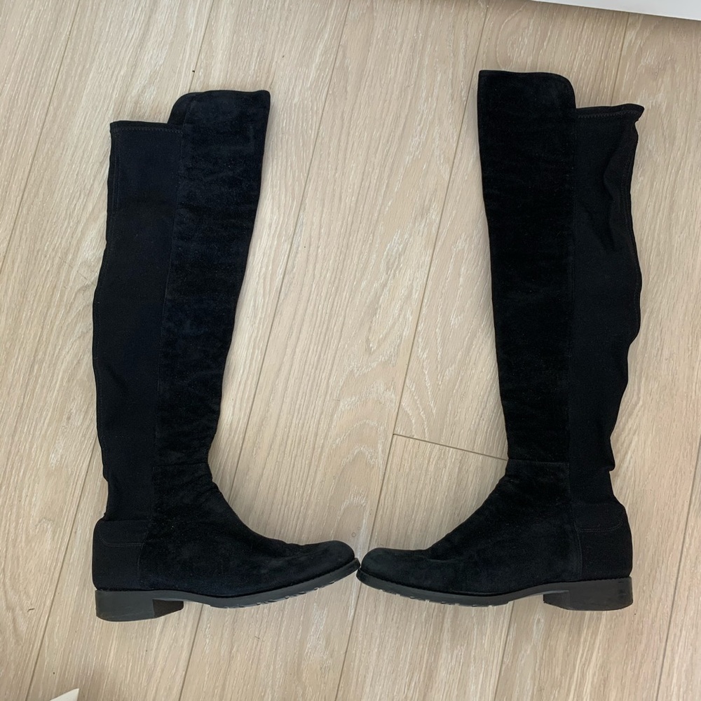 Stuart Weitzman 5050 Suede & Gabardine Boots